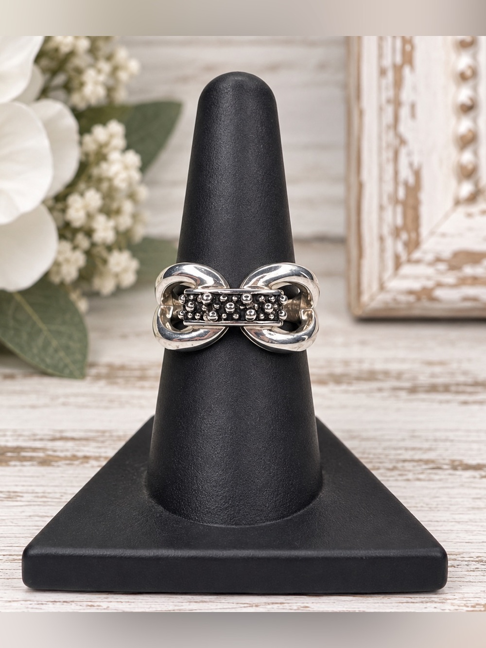 Michael Dawkins Sterling Silver Caviar Buckle Sculptural Ring